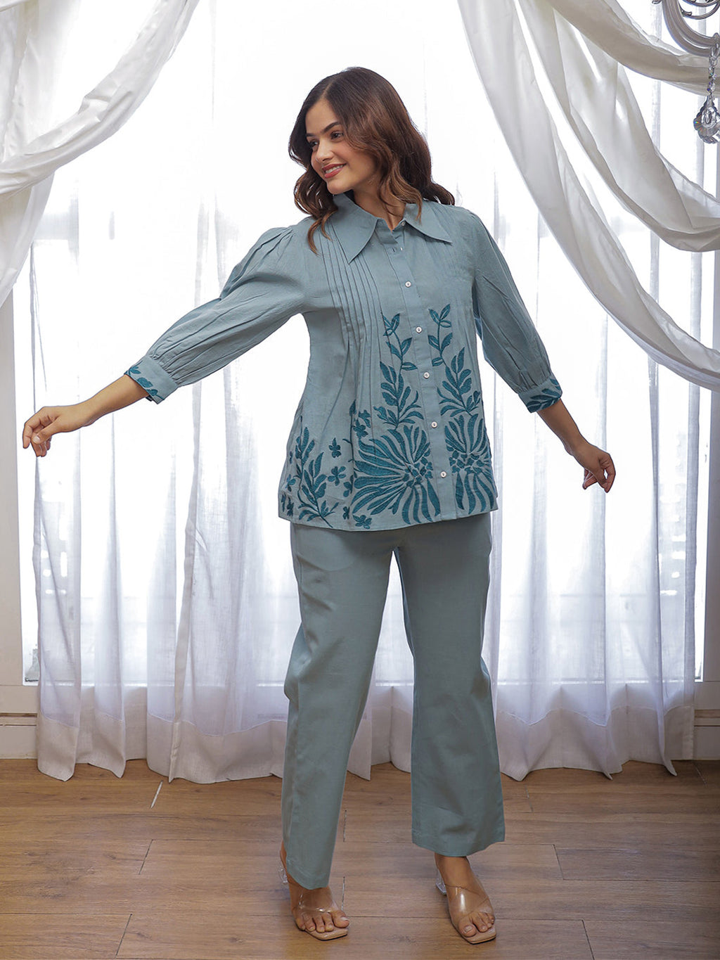 Stetson -02 Blue  Embroidery Co-ord set