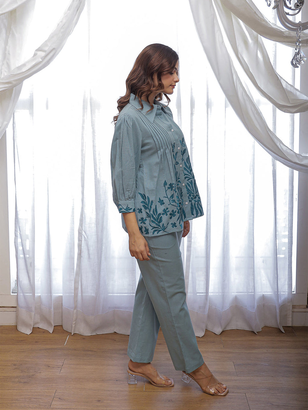 Stetson -02 Blue  Embroidery Co-ord set