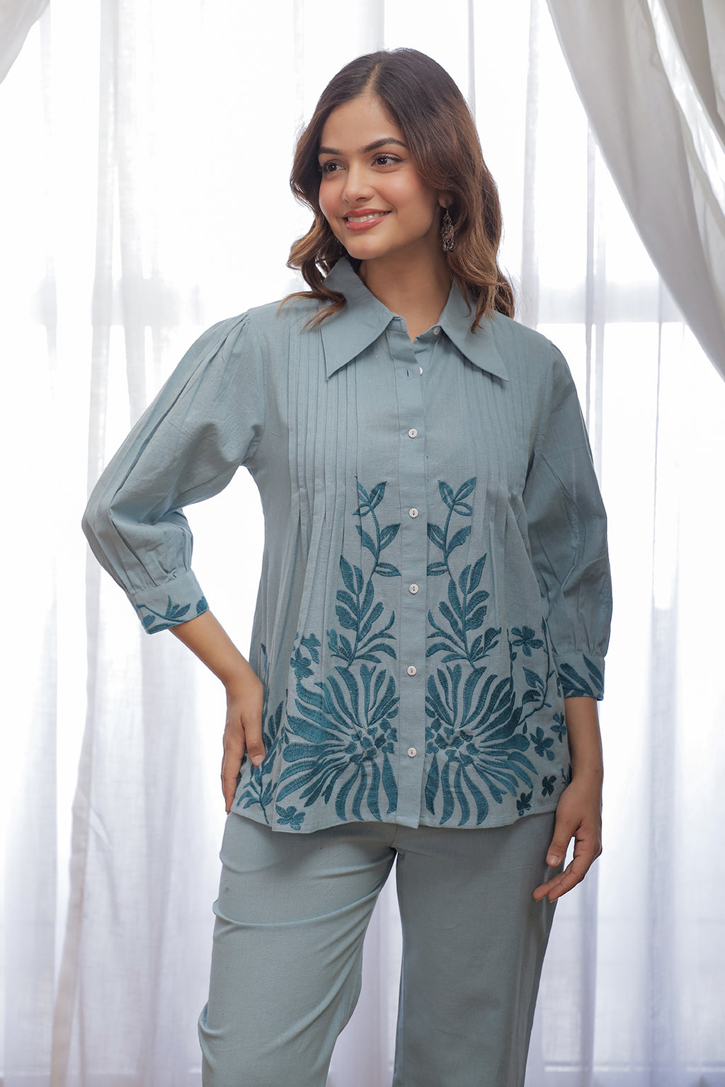 Stetson -02 Blue  Embroidery Co-ord set