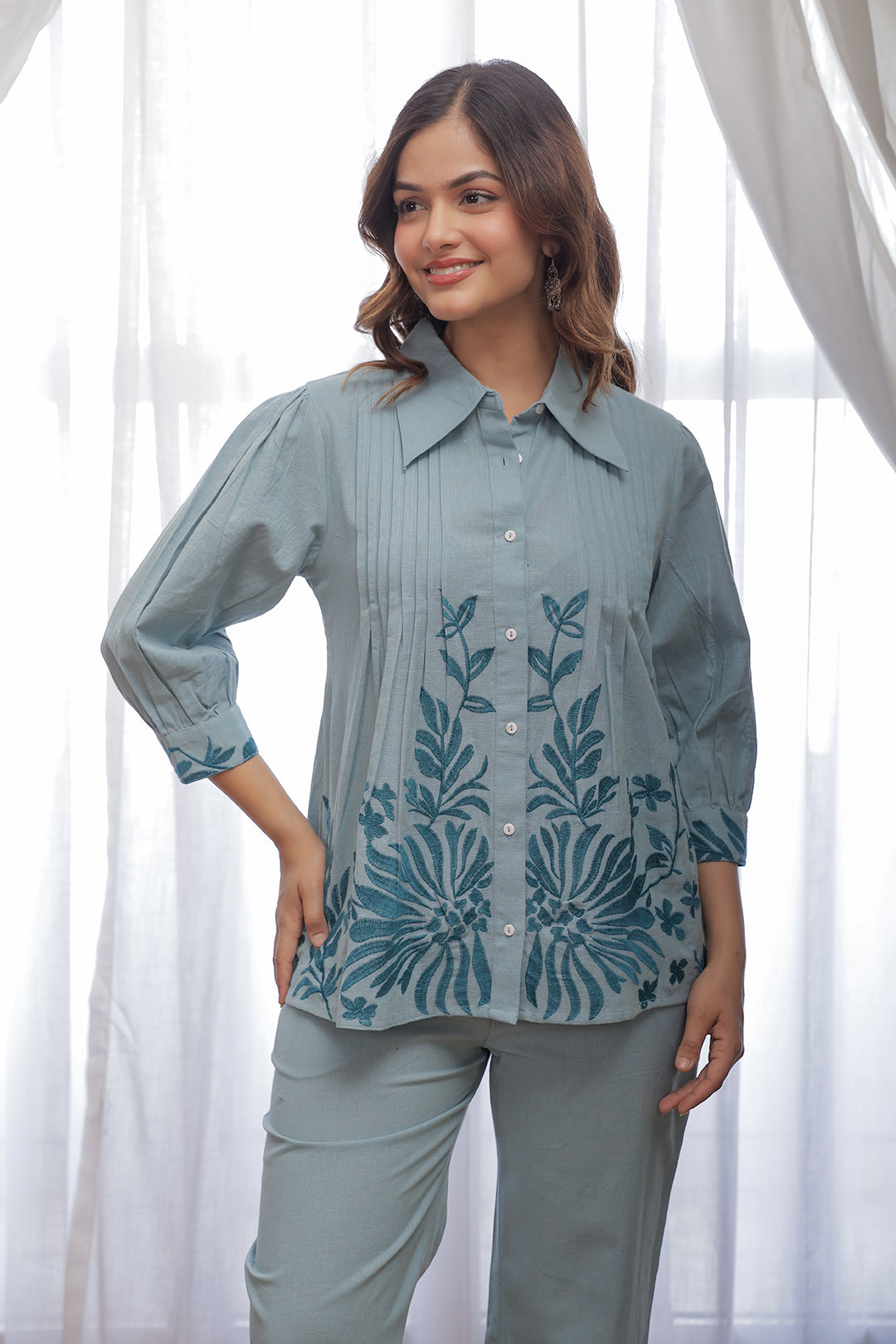 Stetson -02 Blue  Embroidery Co-ord set