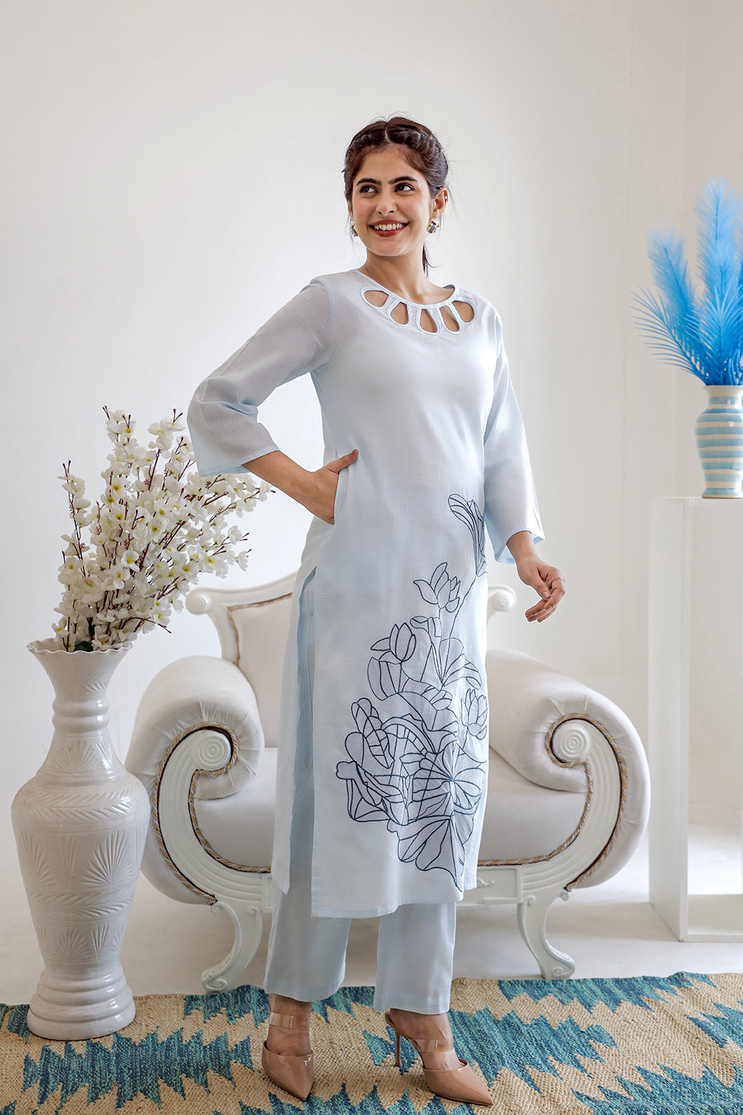 Sakhi Blue Embroidery Kurta Set