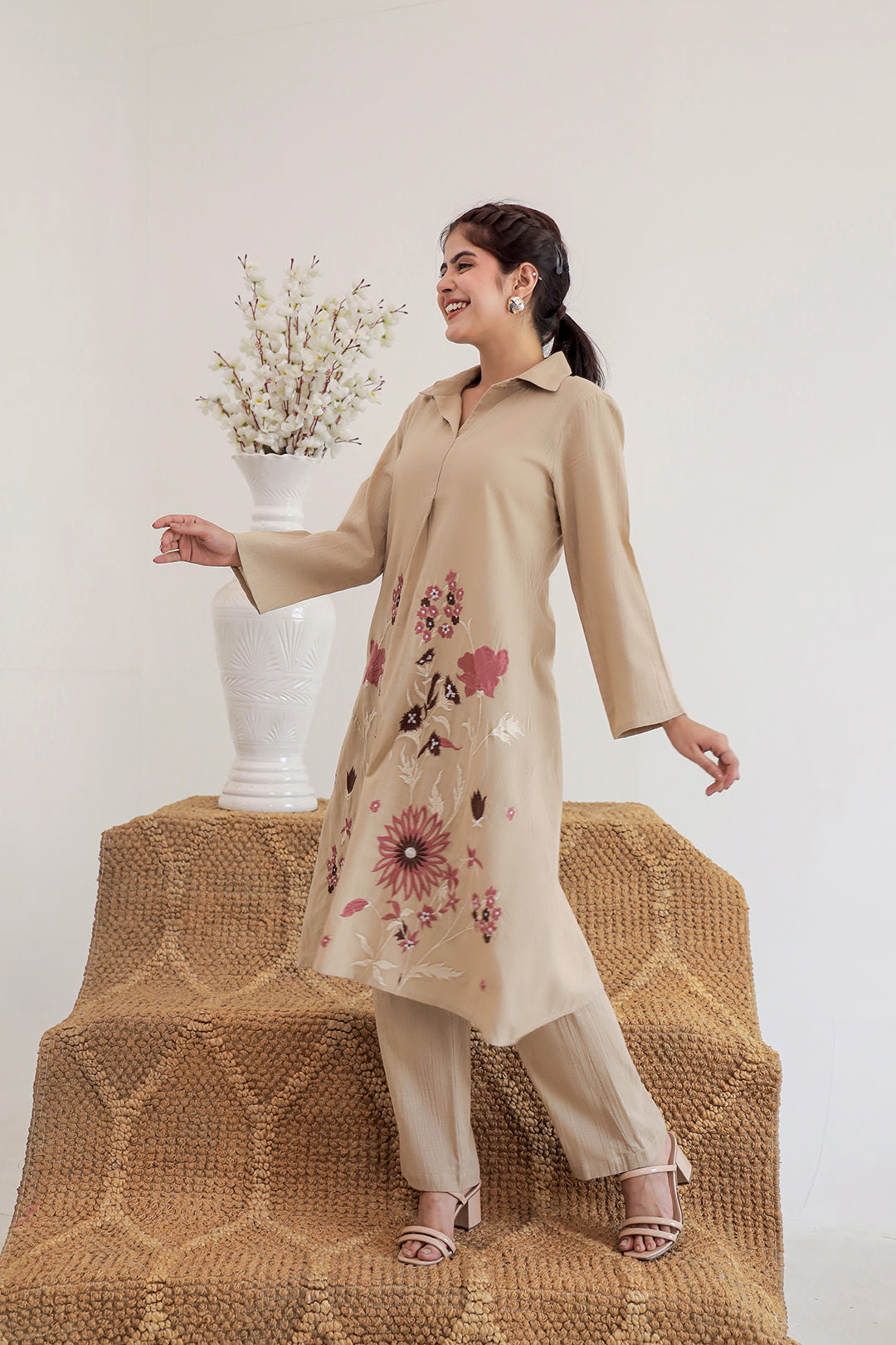 Suri Beige Embroidery Kurta Set