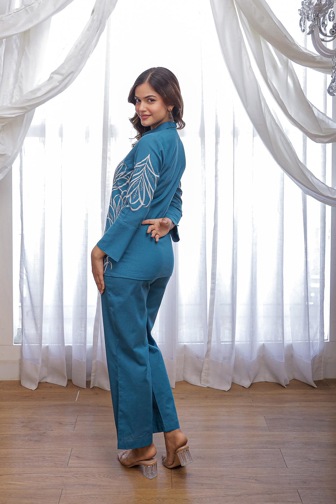 Zuri Blue  Embroidery Co-ord Set