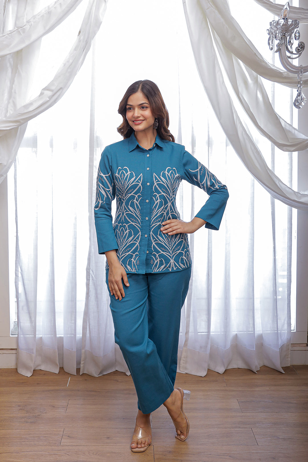 Zuri Blue  Embroidery Co-ord Set
