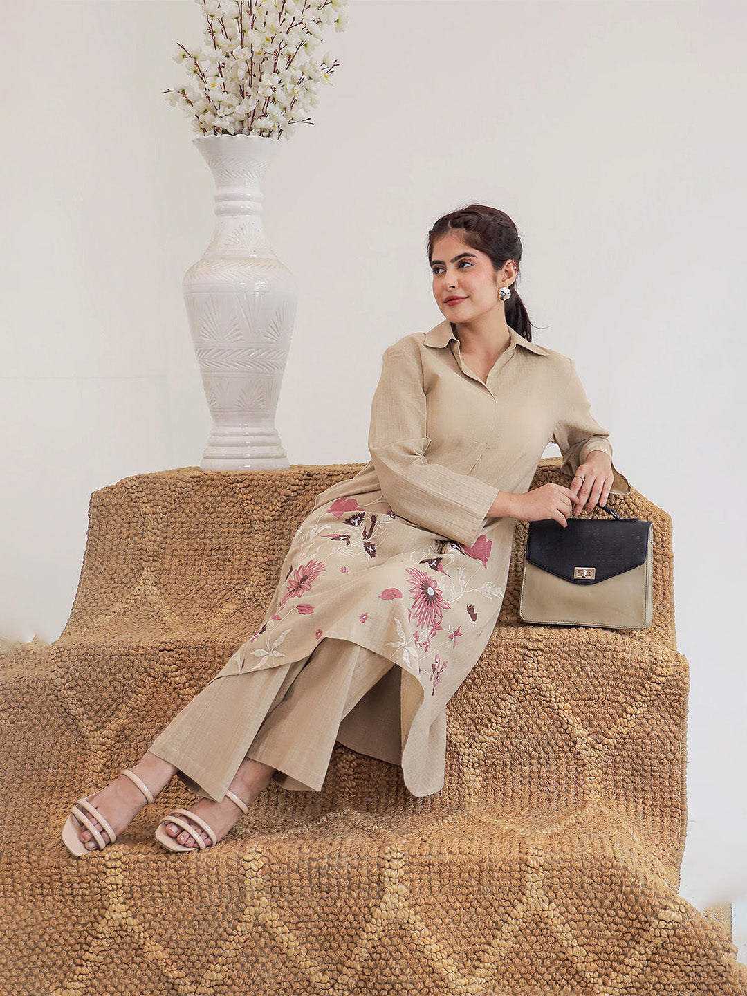 Suri Beige Embroidery Kurta Set