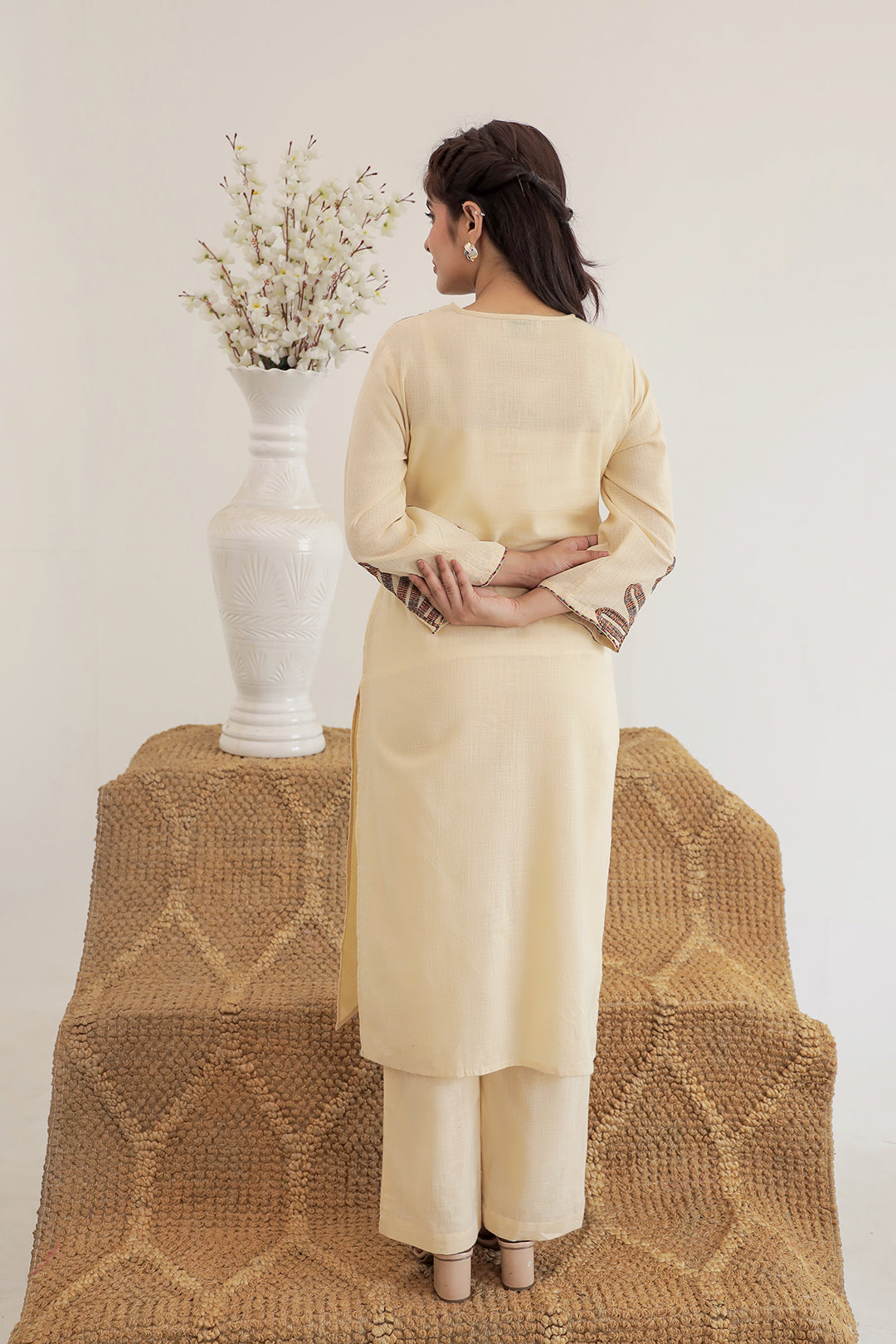 Pink Beauty Beige Embroidery Kurta Set