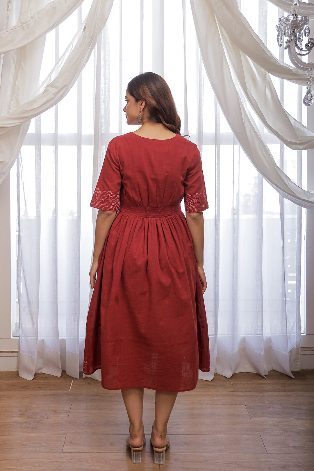 Filipa Marron Embroidery Dress