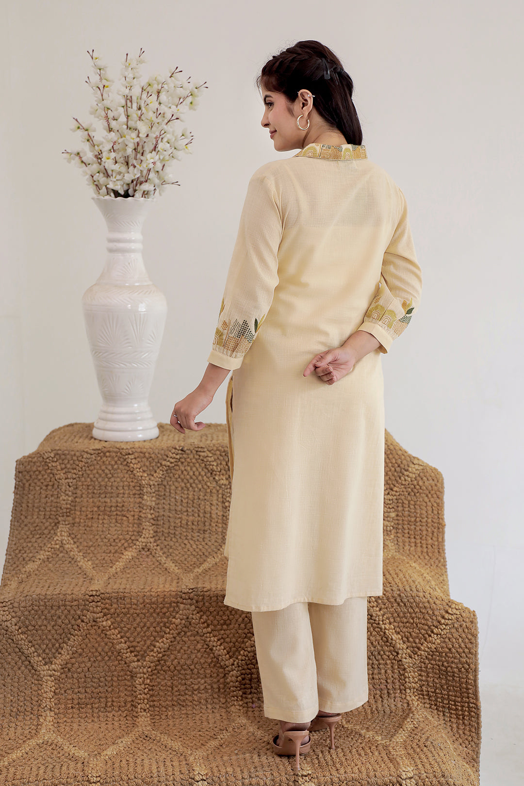 Royal  buttercream yellow Embroidery Kurta Set