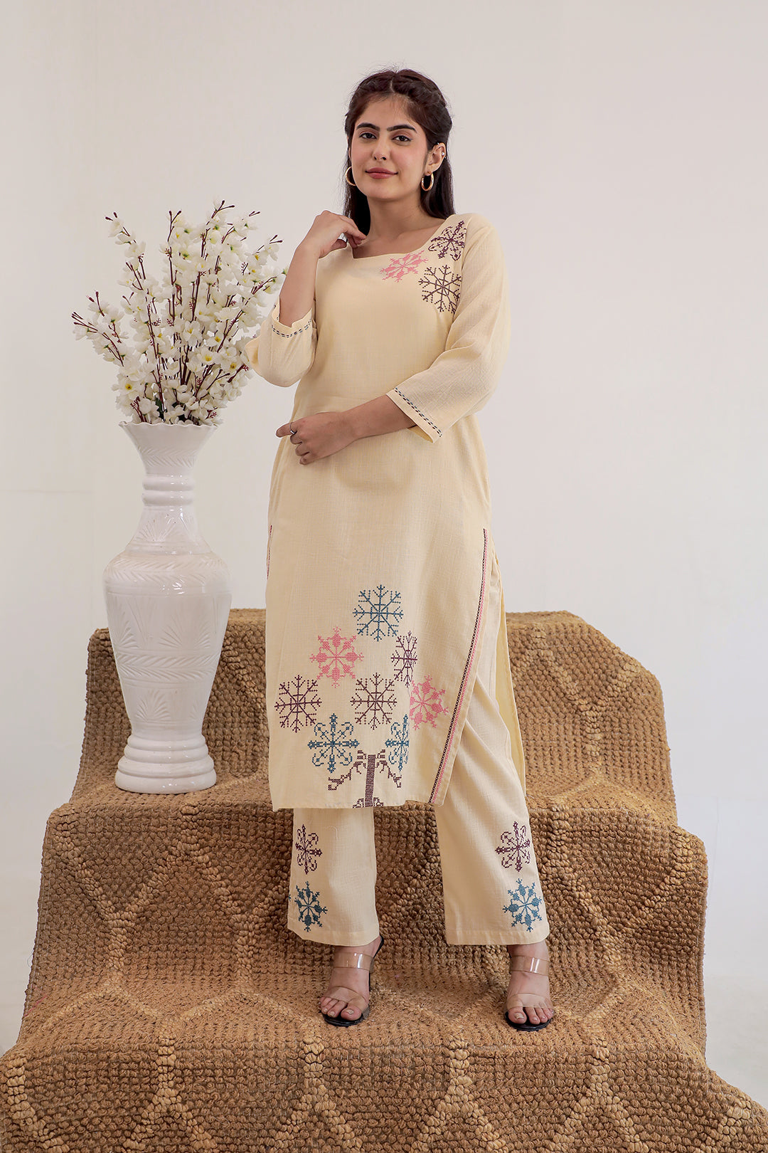 Thread Beauty Beige Embroidery Kurta Set