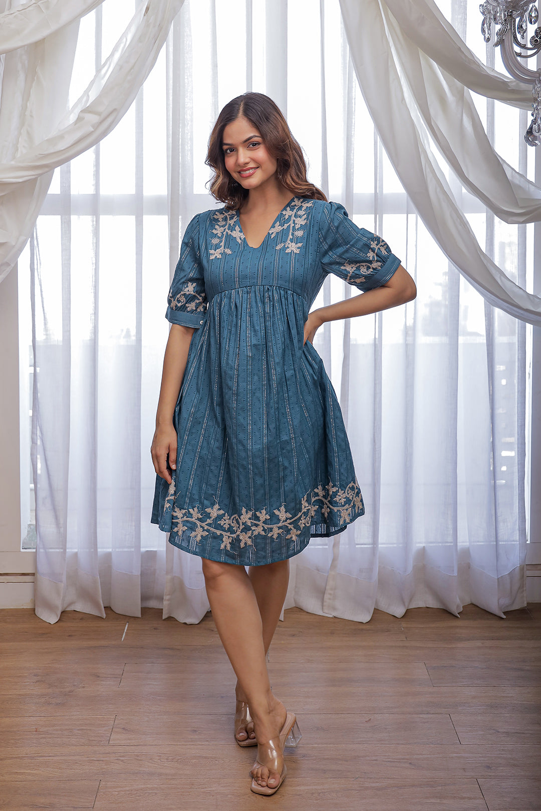 Soul Blue Embroidery Dress