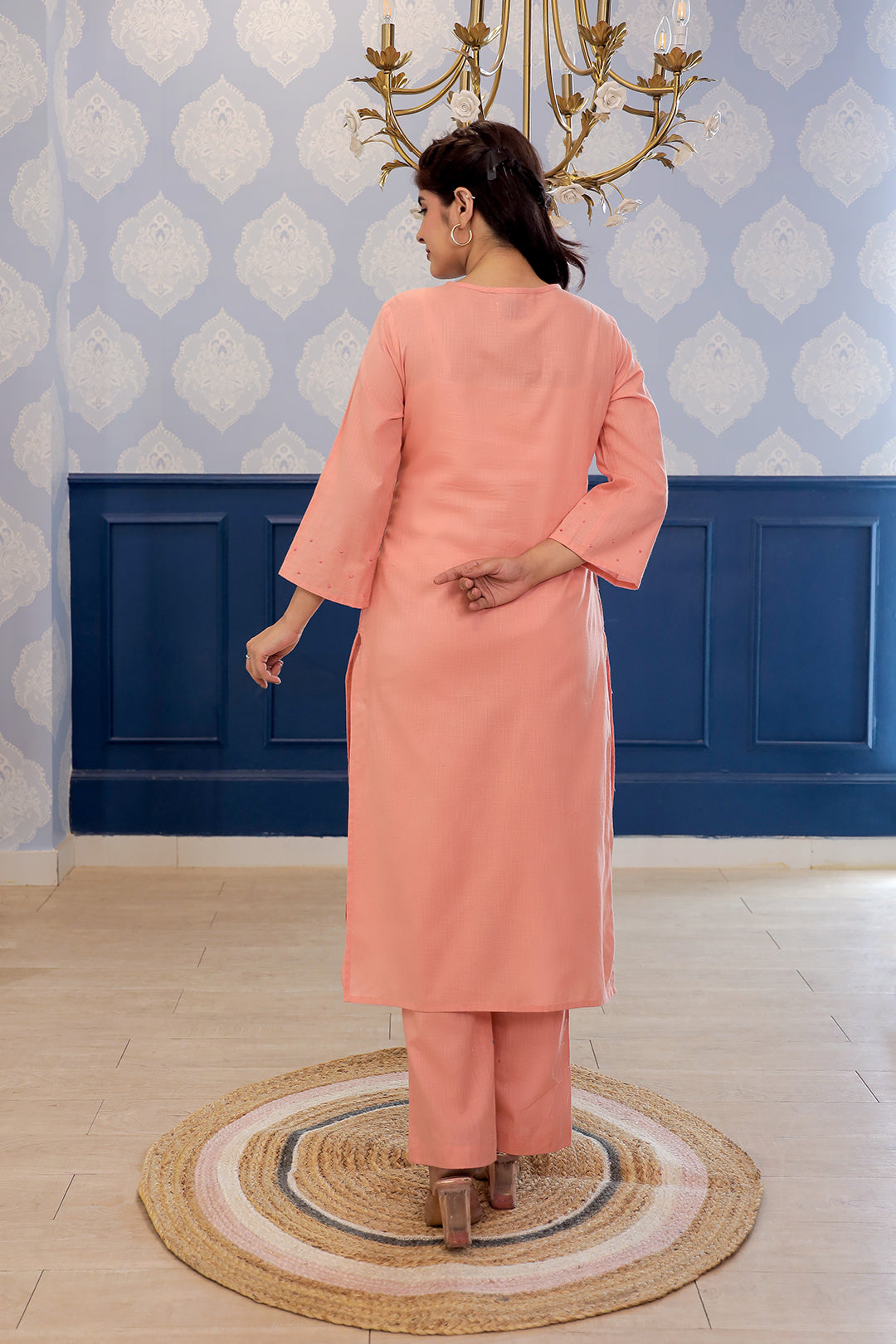 Sakhi Peach Embroidery Kurta Set