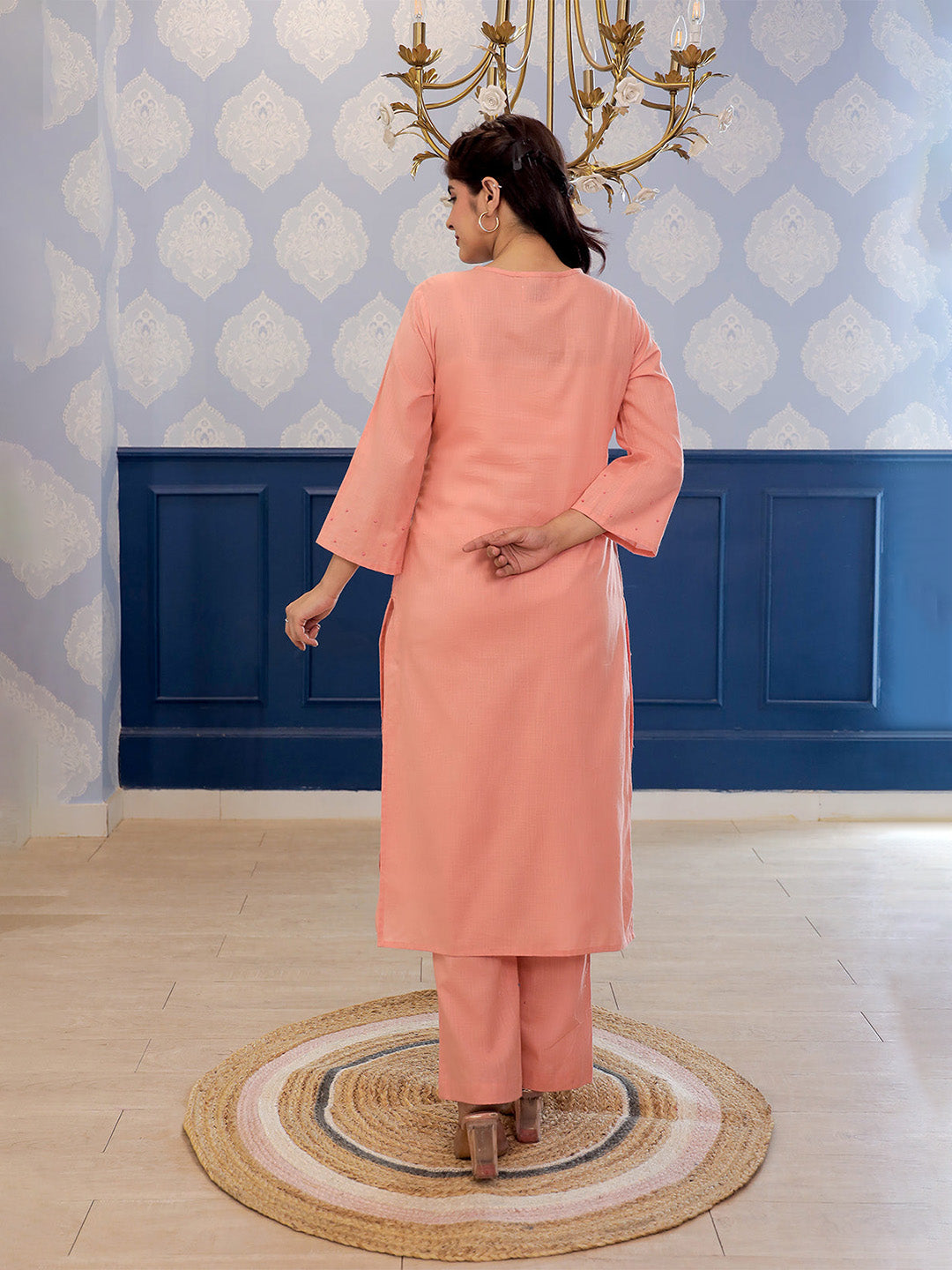 Sakhi Peach Embroidery Kurta Set