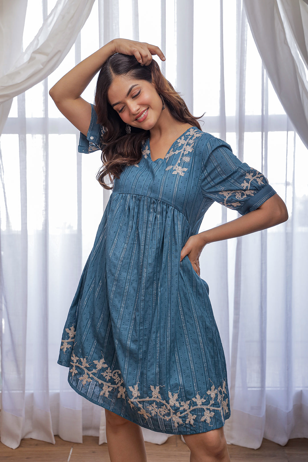 Soul Blue Embroidery Dress