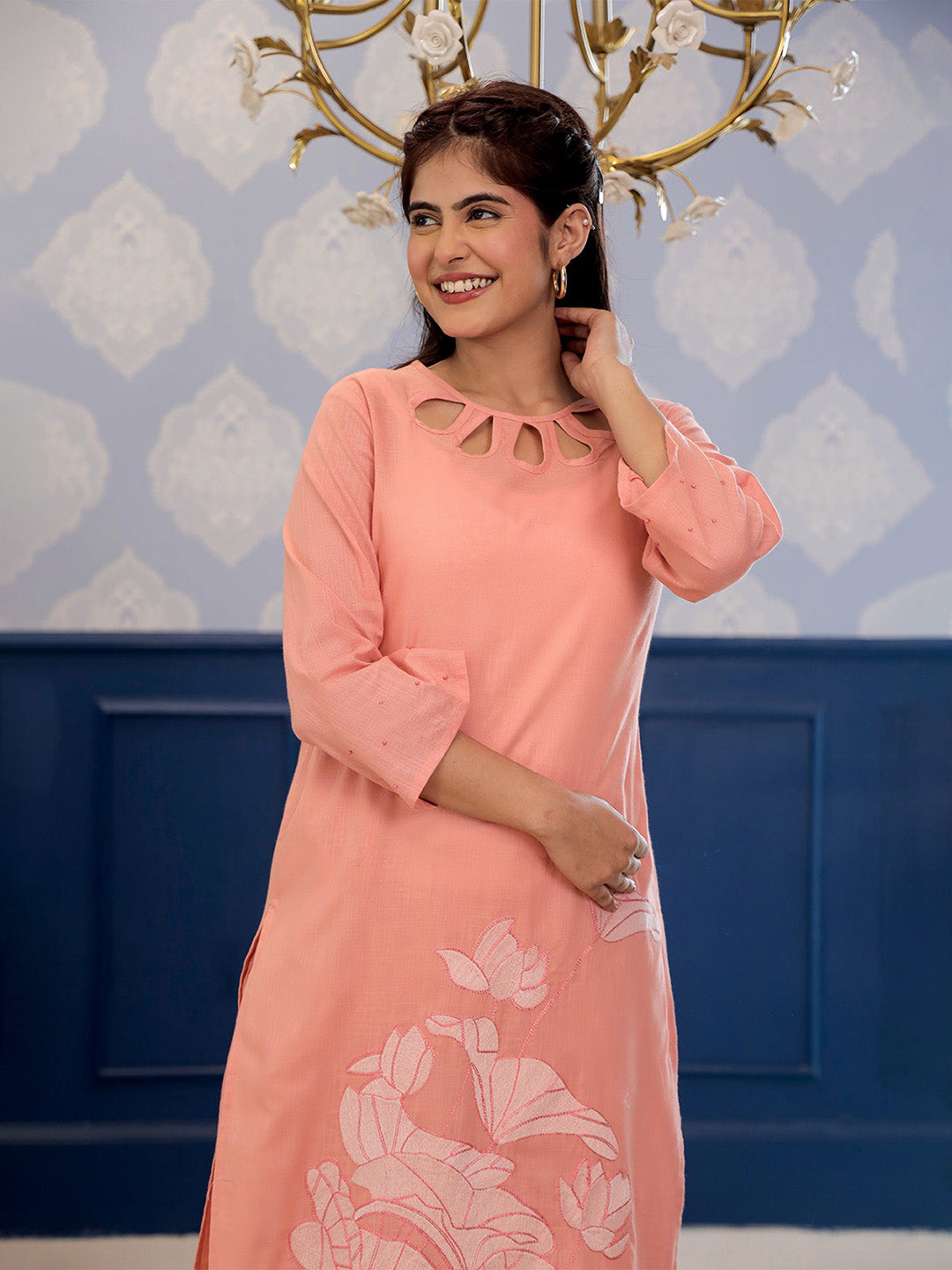 Sakhi Peach Embroidery Kurta Set