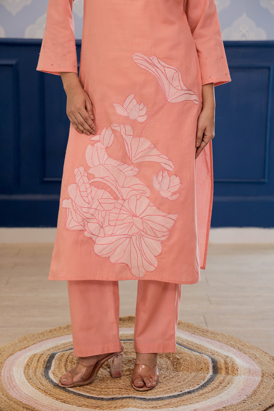 Sakhi Peach Embroidery Kurta Set