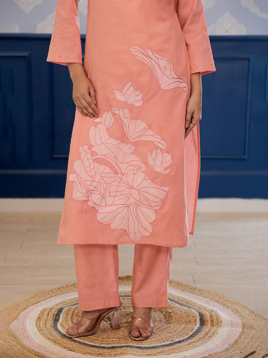 Sakhi Peach Embroidery Kurta Set