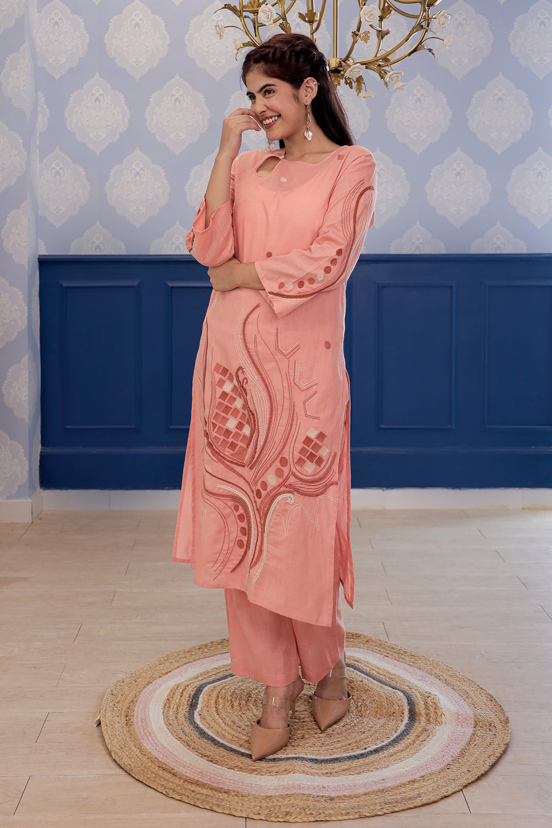 Pink Beauty Peach Embroidery Kurta set