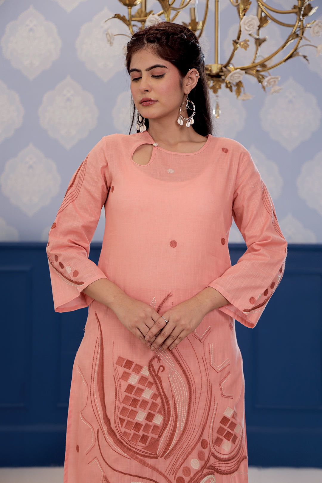 Pink Beauty Peach Embroidery Kurta set