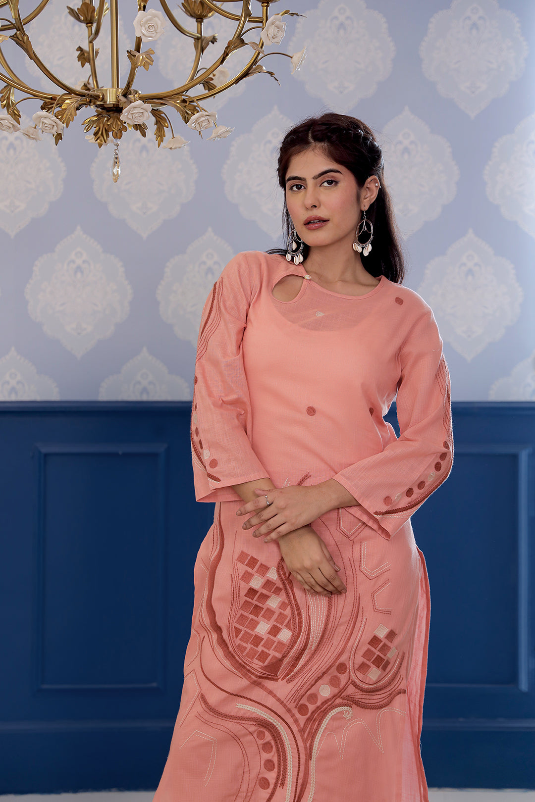 Pink Beauty Peach Embroidery Kurta set
