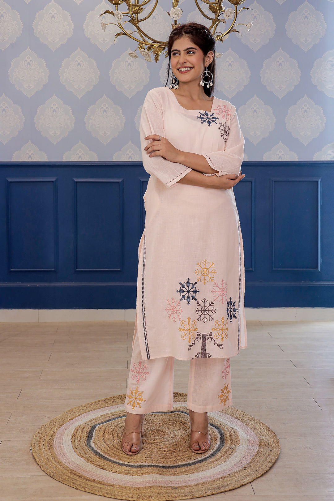 Thread Beauty Pink Embroidery Kurta Set