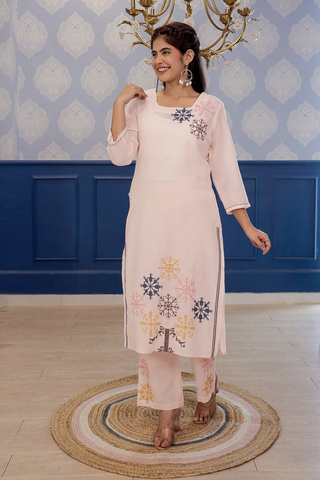 Thread Beauty Pink Embroidery Kurta Set