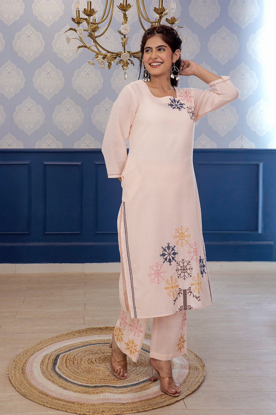 Thread Beauty Pink Embroidery Kurta Set