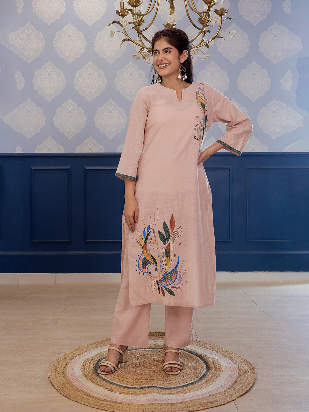 Madhuri Beige  Embroidery Kurta set