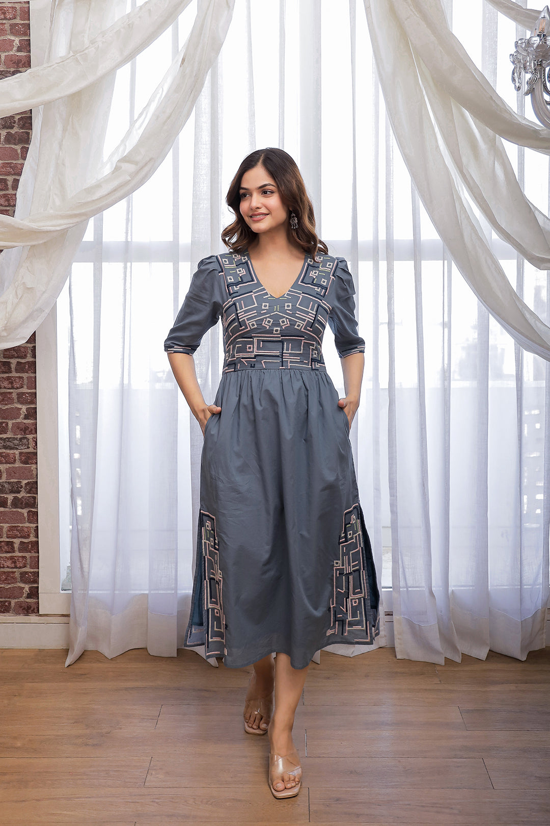 Rakhi Grey Embroidery Dress