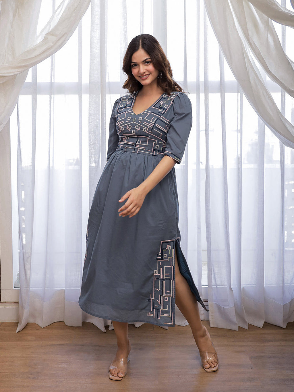 Rakhi Grey Embroidery Dress