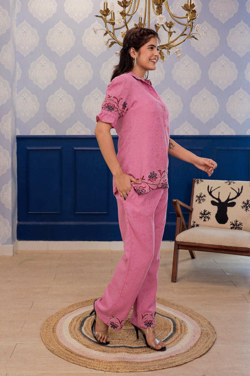 Navya pink embroidery co-ord set
