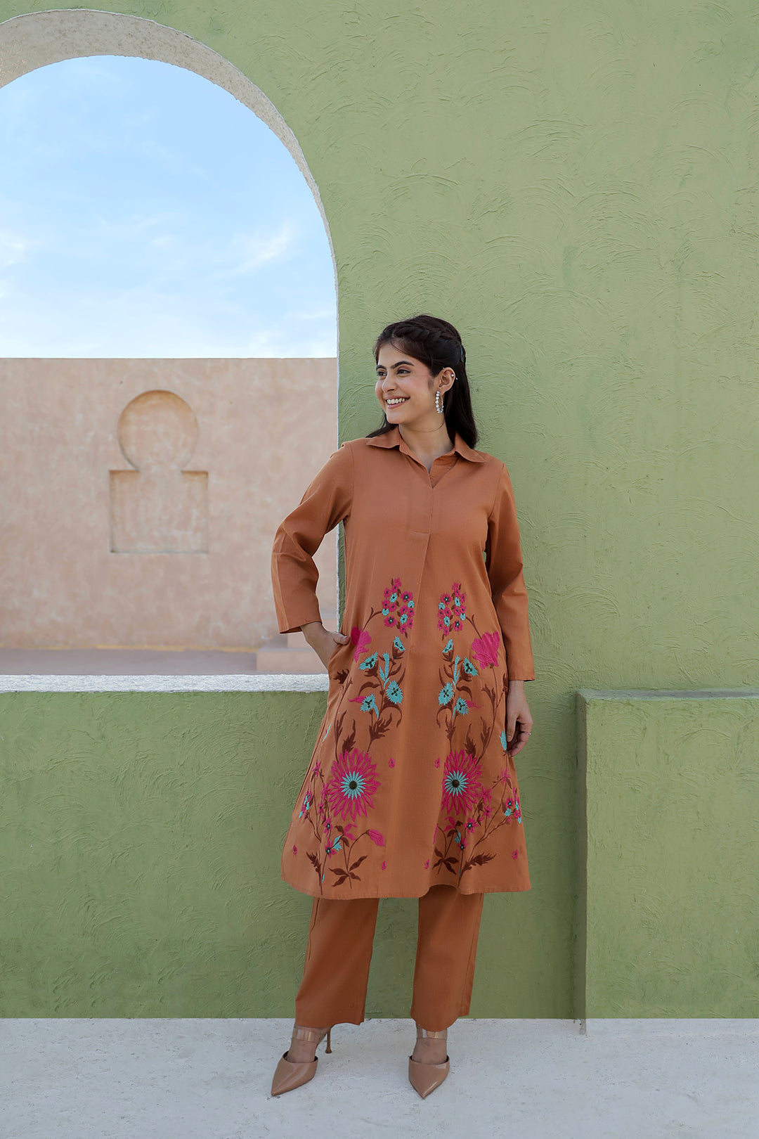 Suri Rust Embroidery Kurta Set