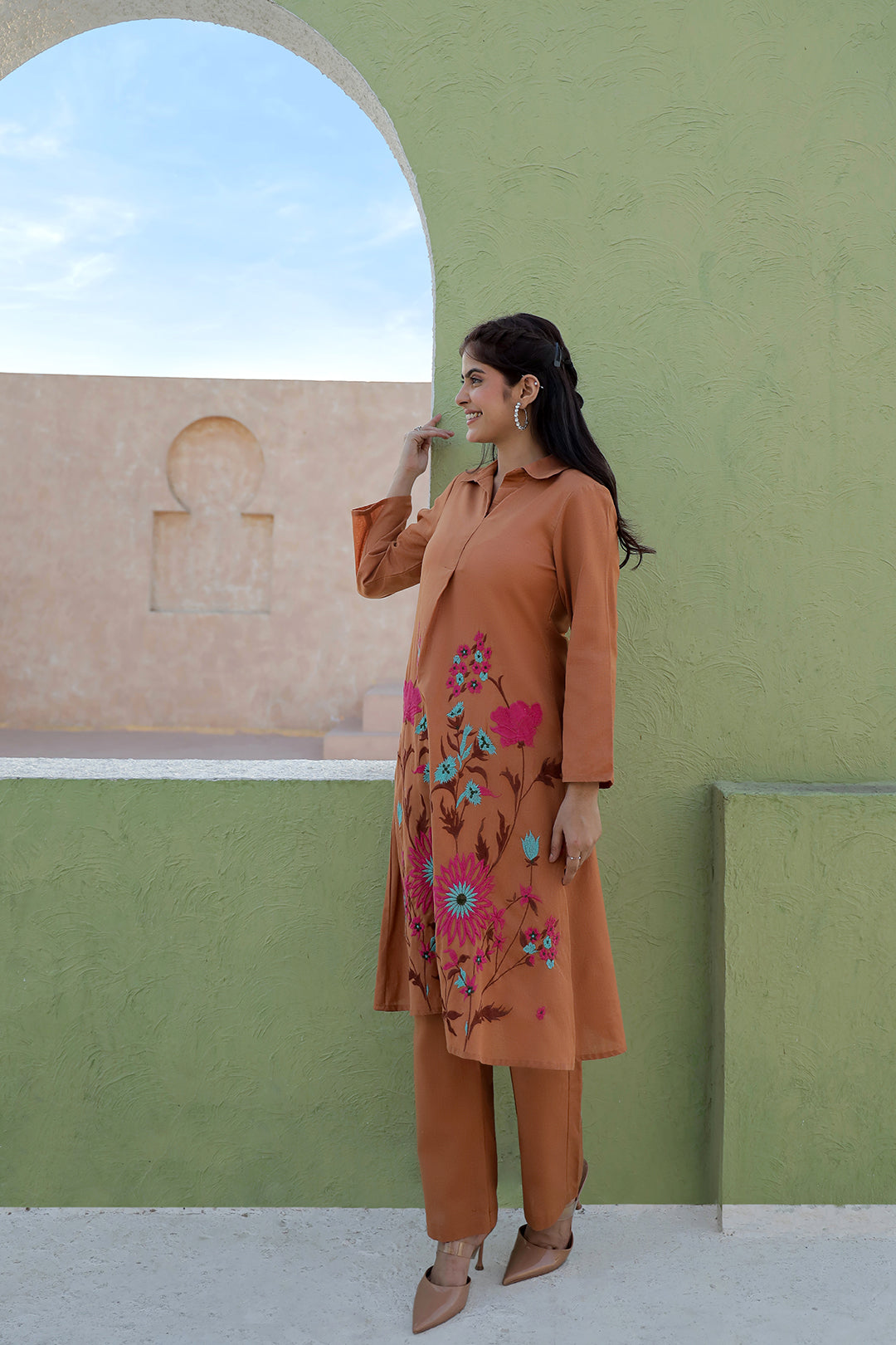 Suri Rust Embroidery Kurta Set