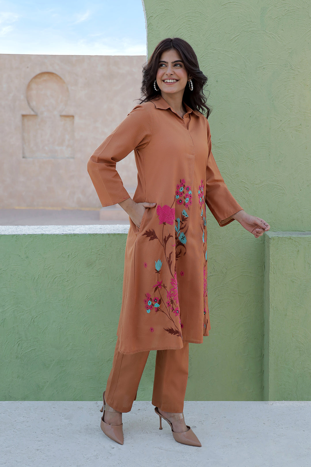 Suri Rust Embroidery Kurta Set