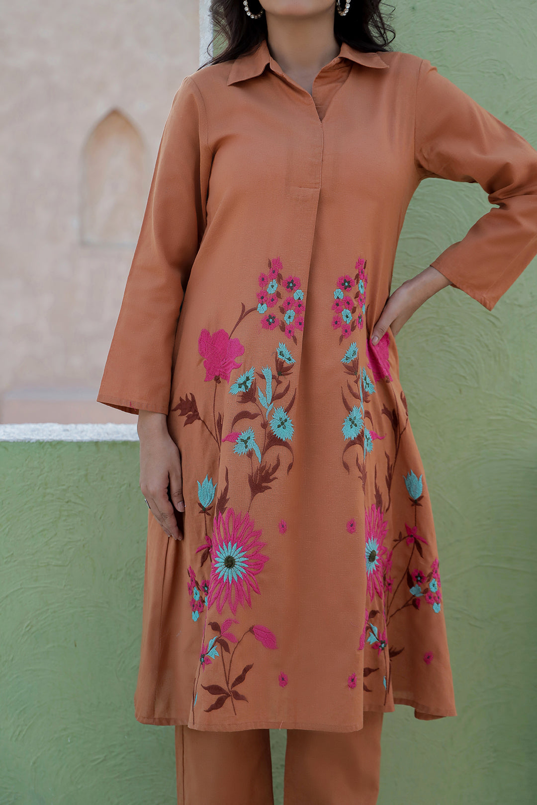 Suri Rust Embroidery Kurta Set