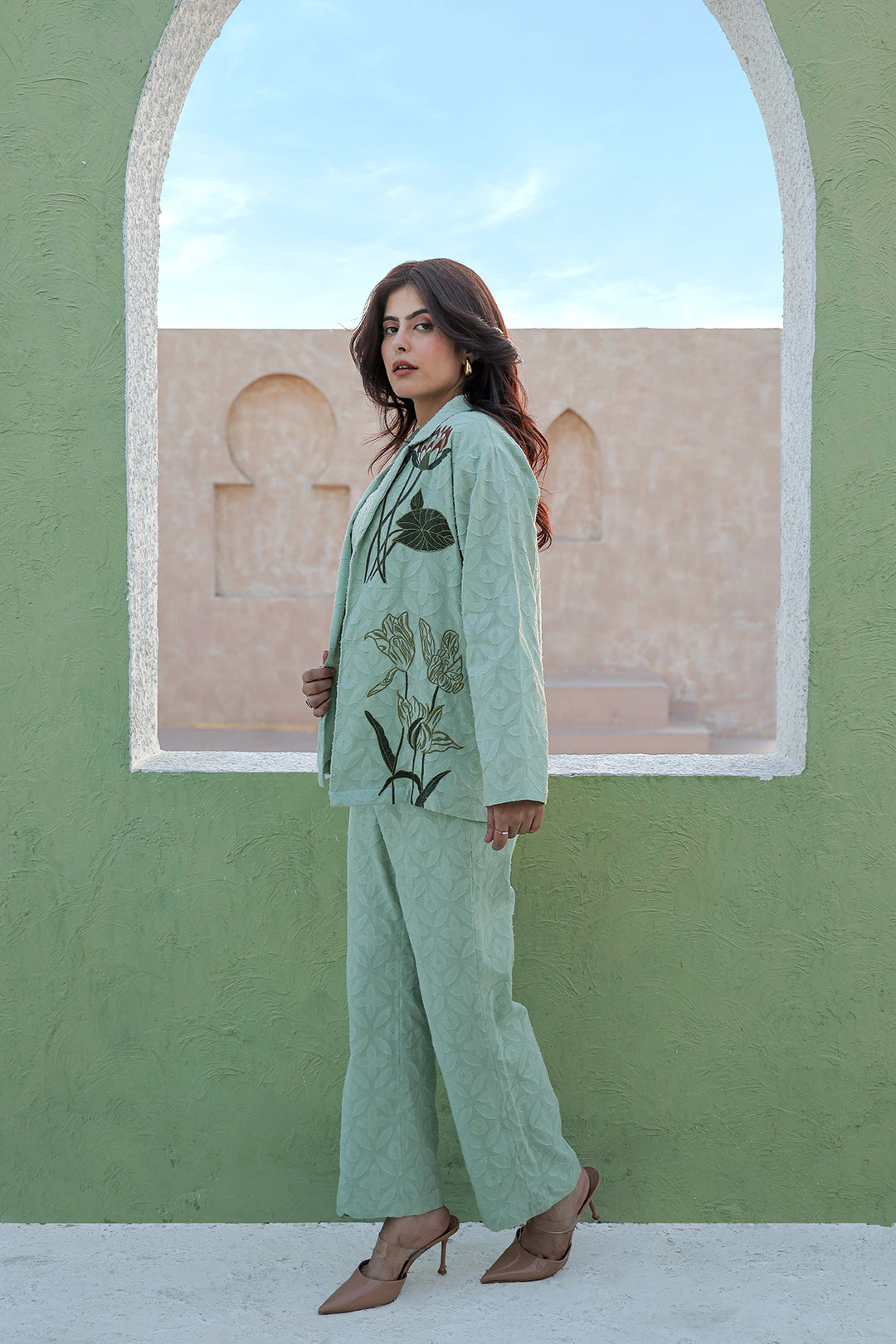 Blazzer Green Embroidery Co-ord Set