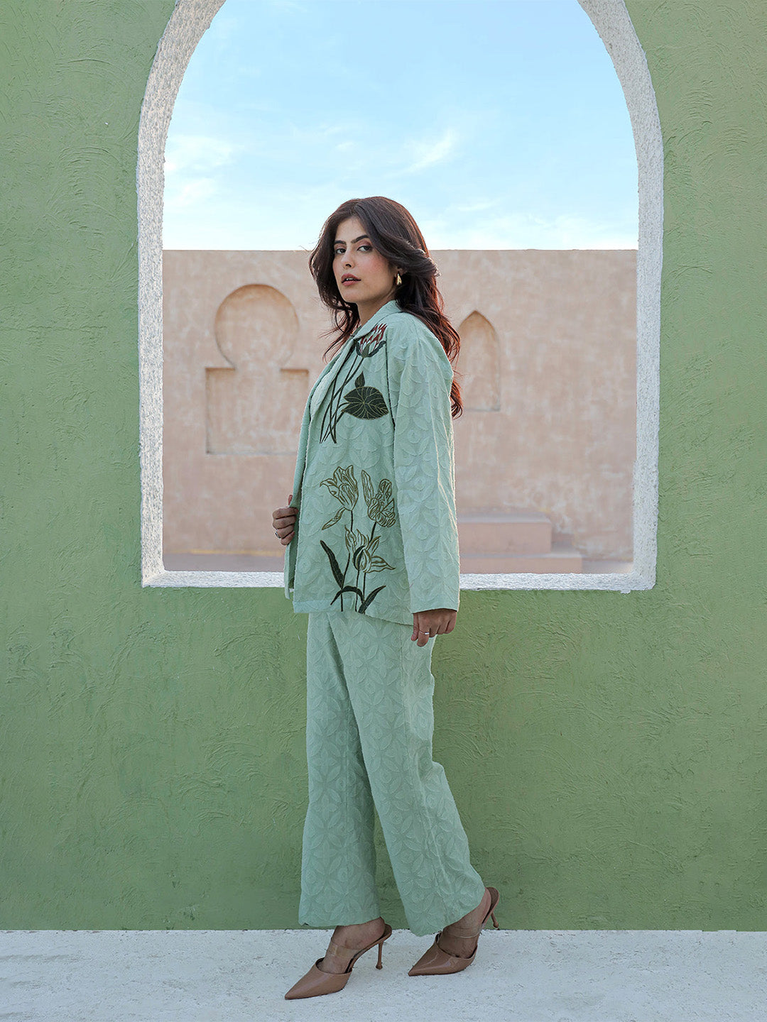 Blazzer Green Embroidery Co-ord Set