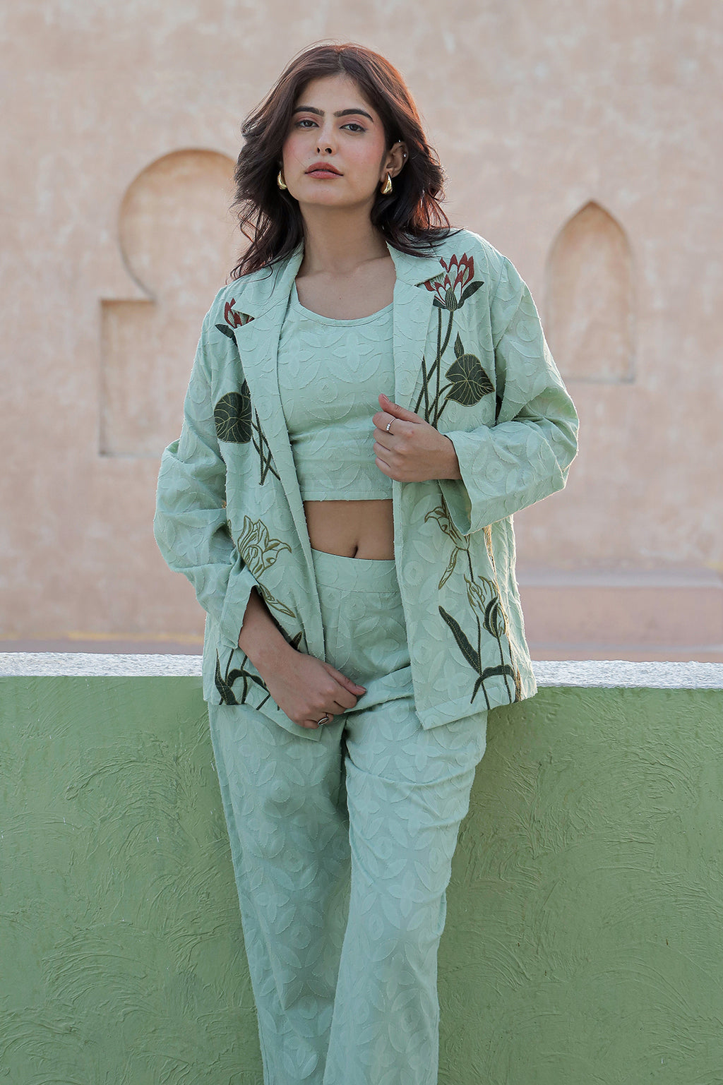 Blazzer Green Embroidery Co-ord Set