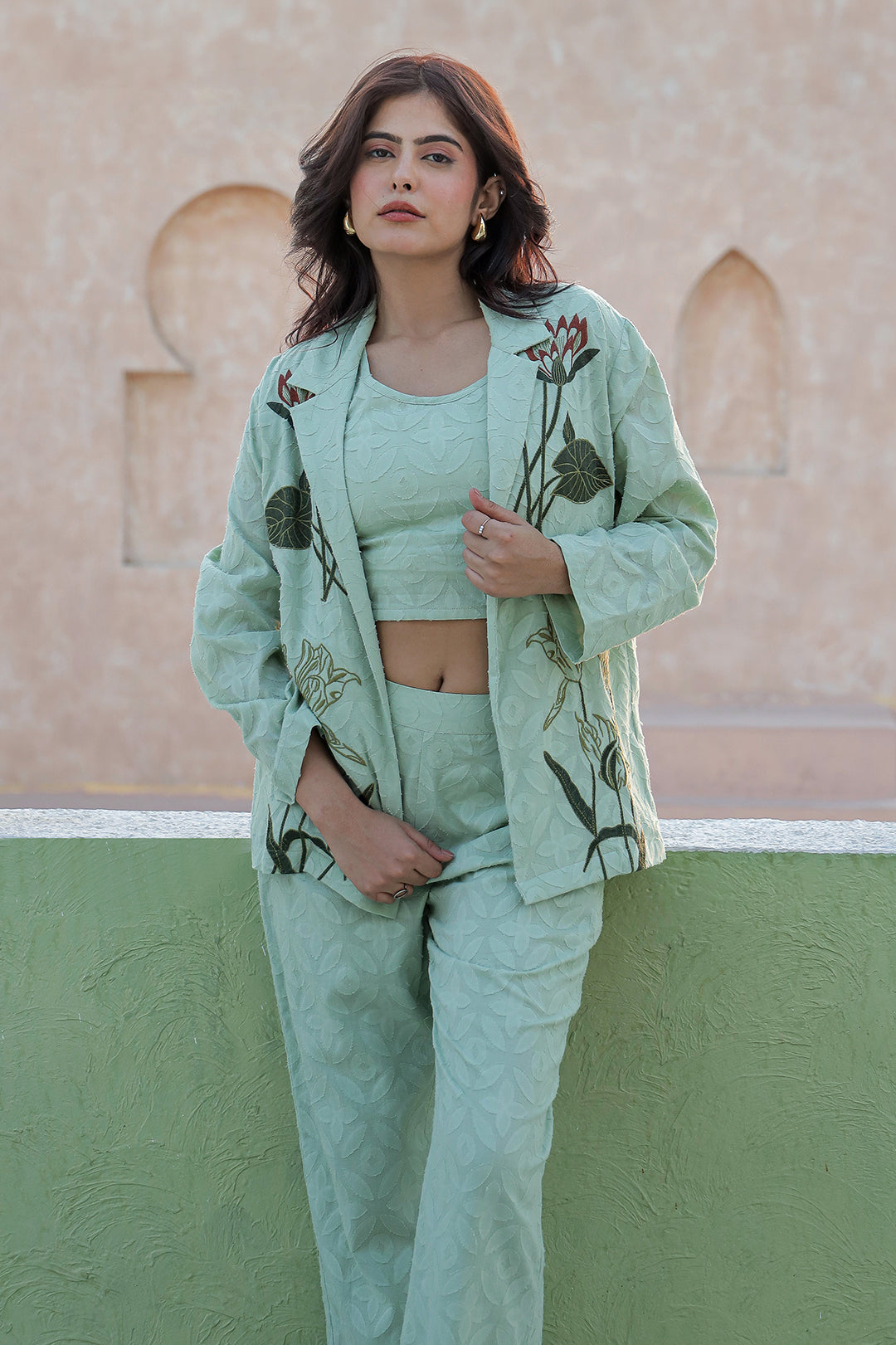 Blazzer Green Embroidery Co-ord Set