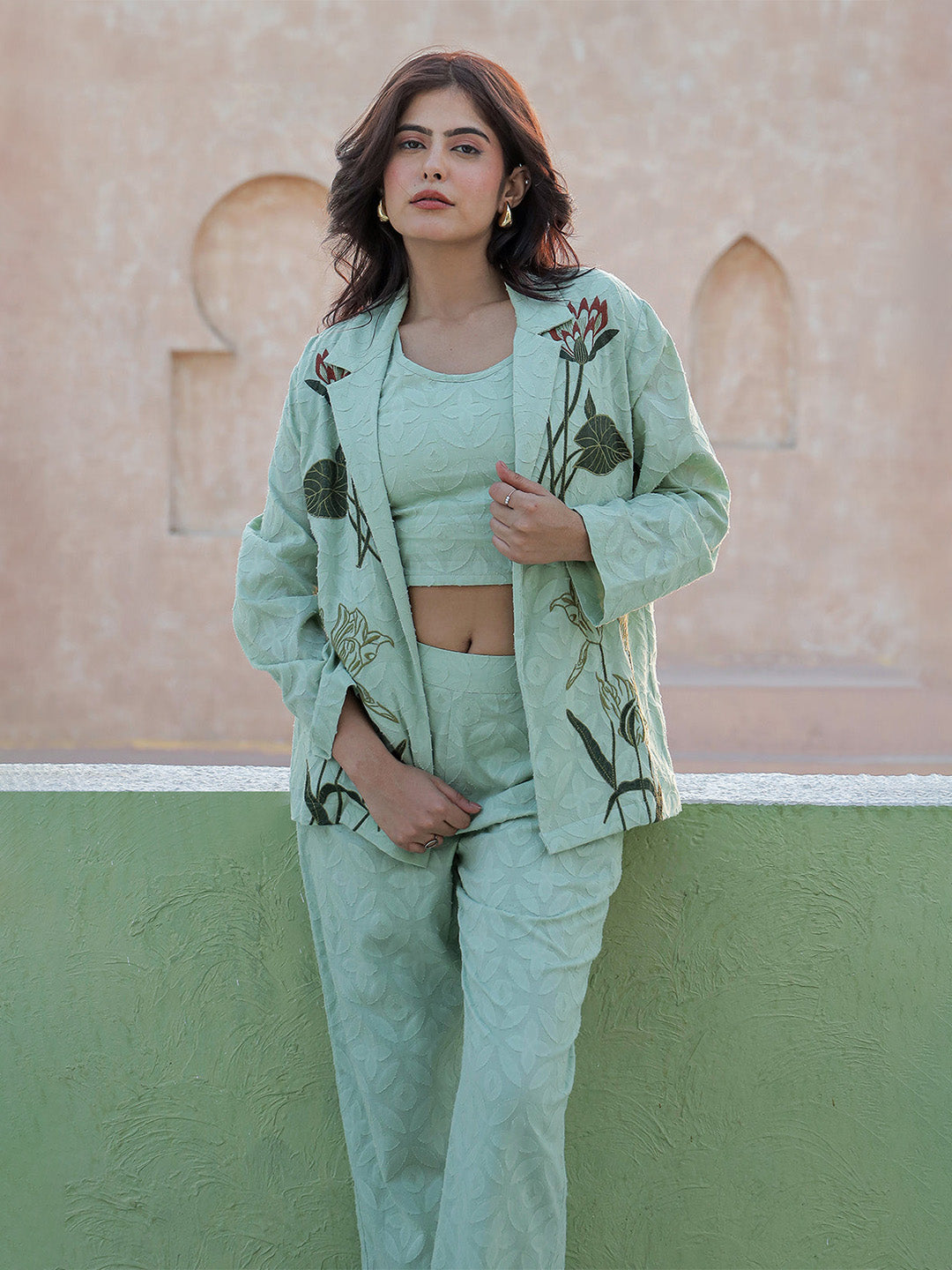Blazzer Green Embroidery Co-ord Set