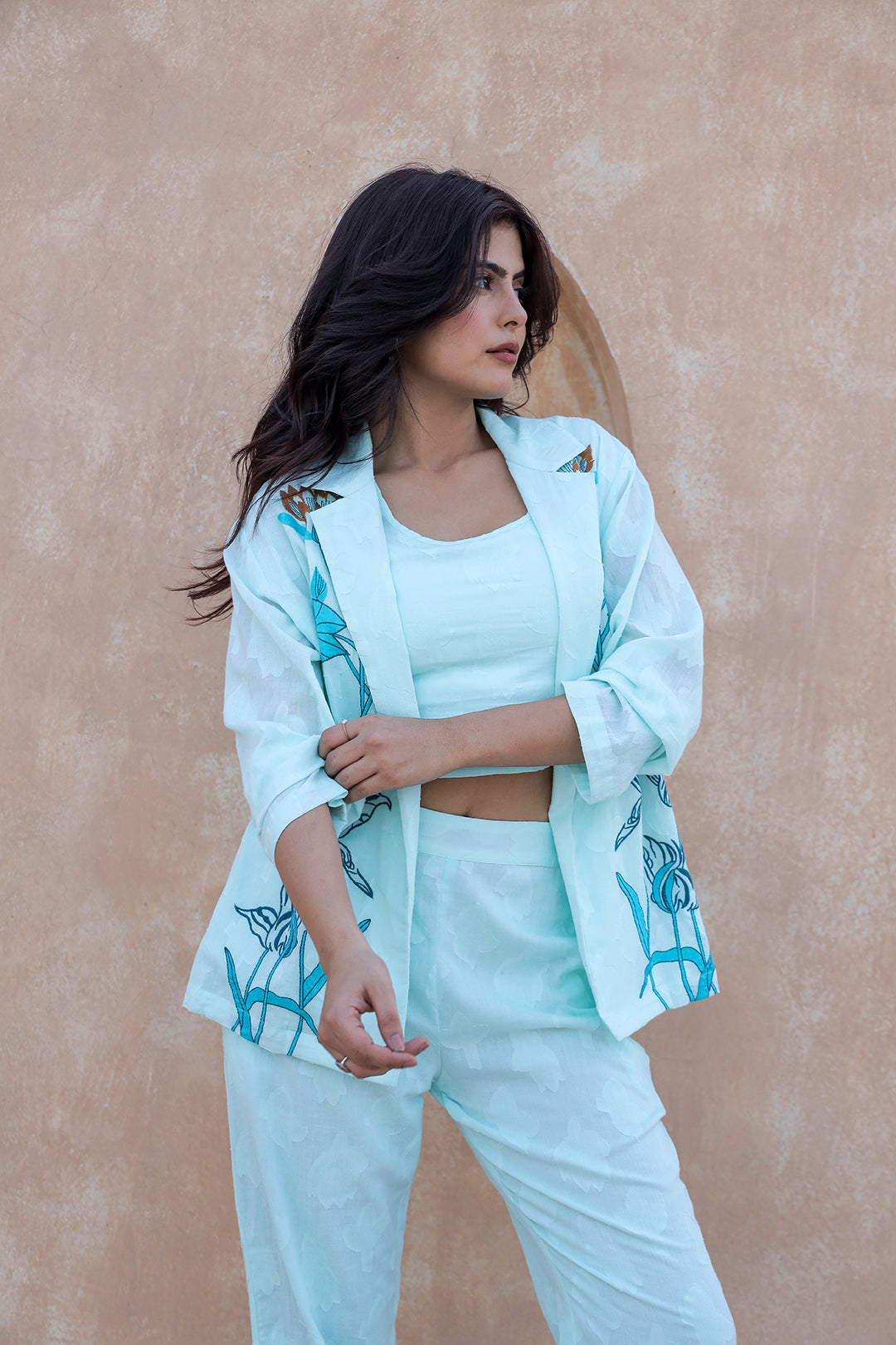 Blazzer Sky Blue  Embroidery Co-ord Set