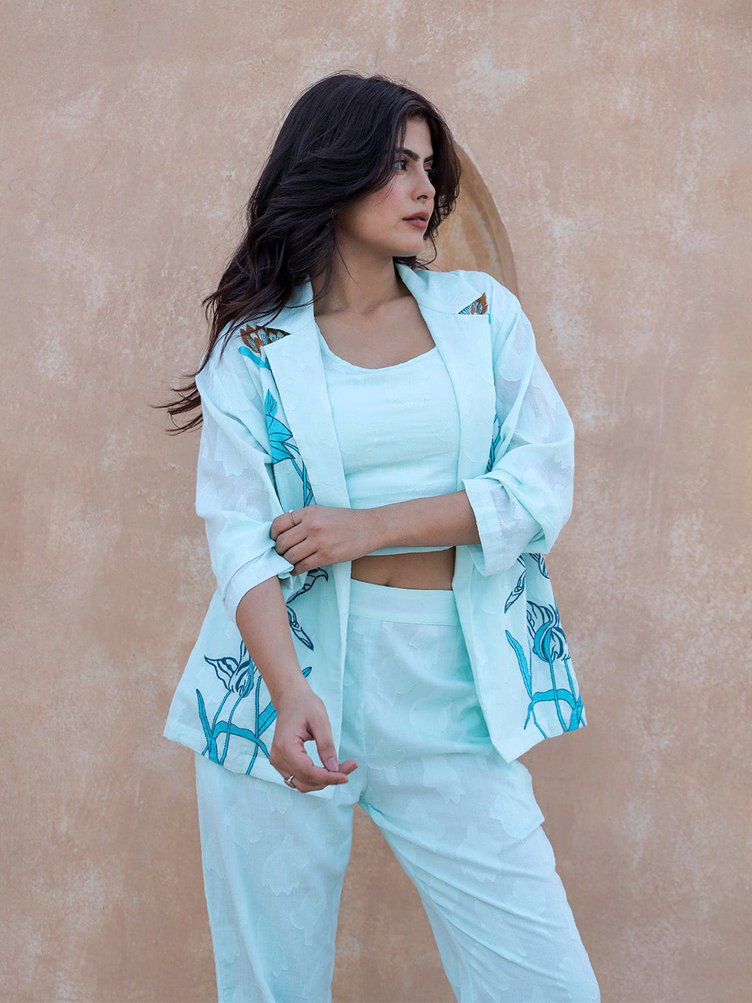 Blazzer Sky Blue  Embroidery Co-ord Set