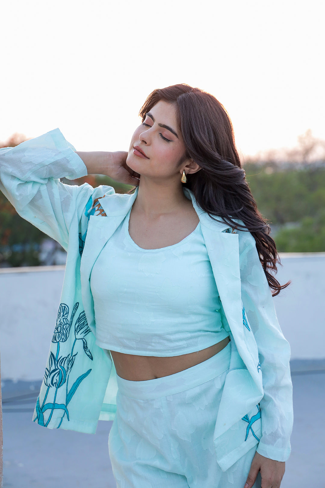Blazzer Sky Blue  Embroidery Co-ord Set