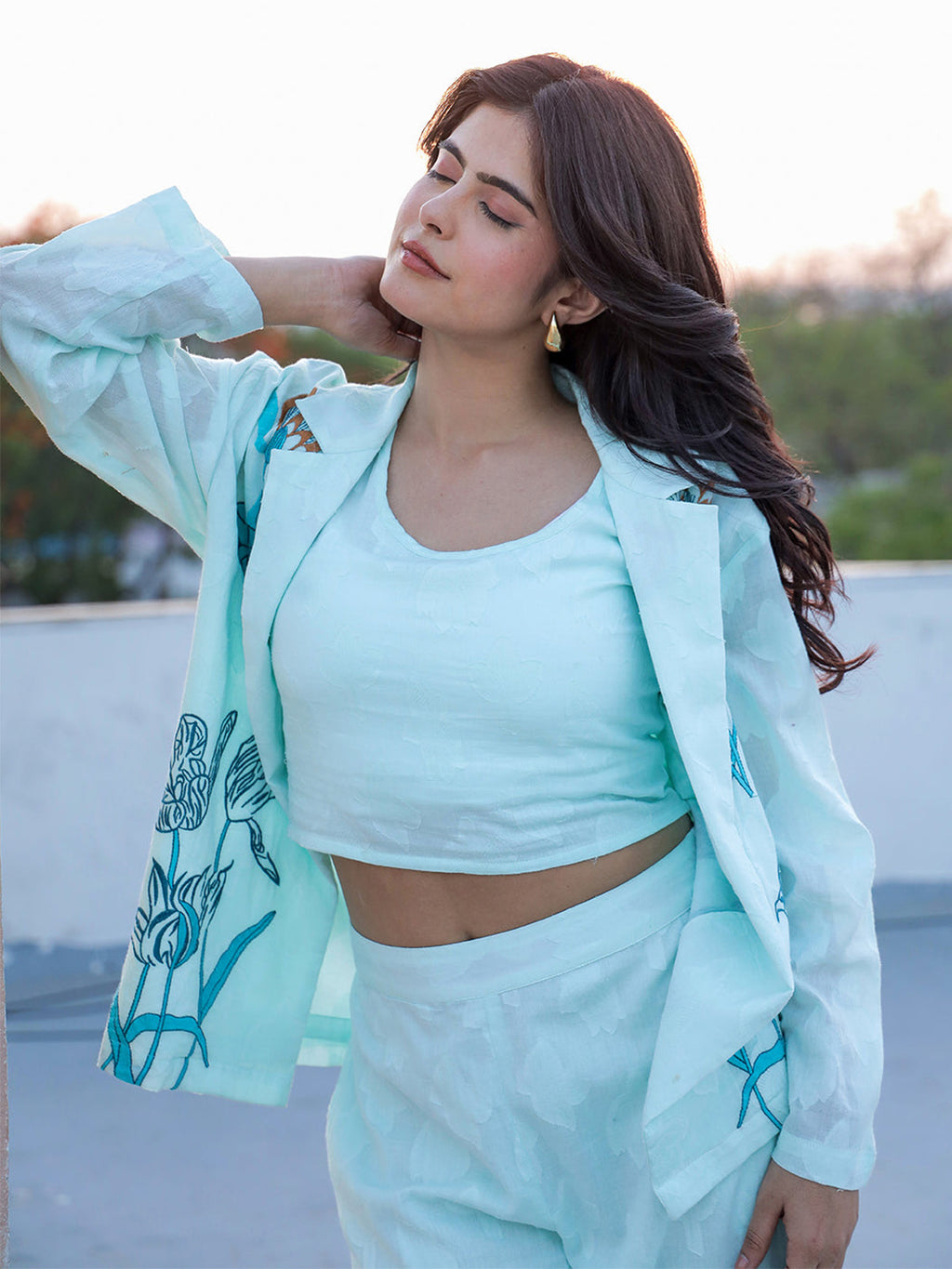 Blazzer Sky Blue  Embroidery Co-ord Set