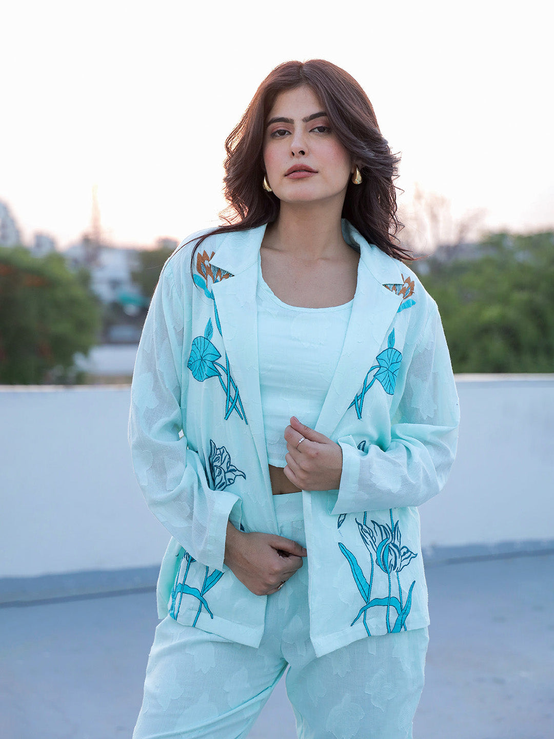 Blazzer Sky Blue  Embroidery Co-ord Set
