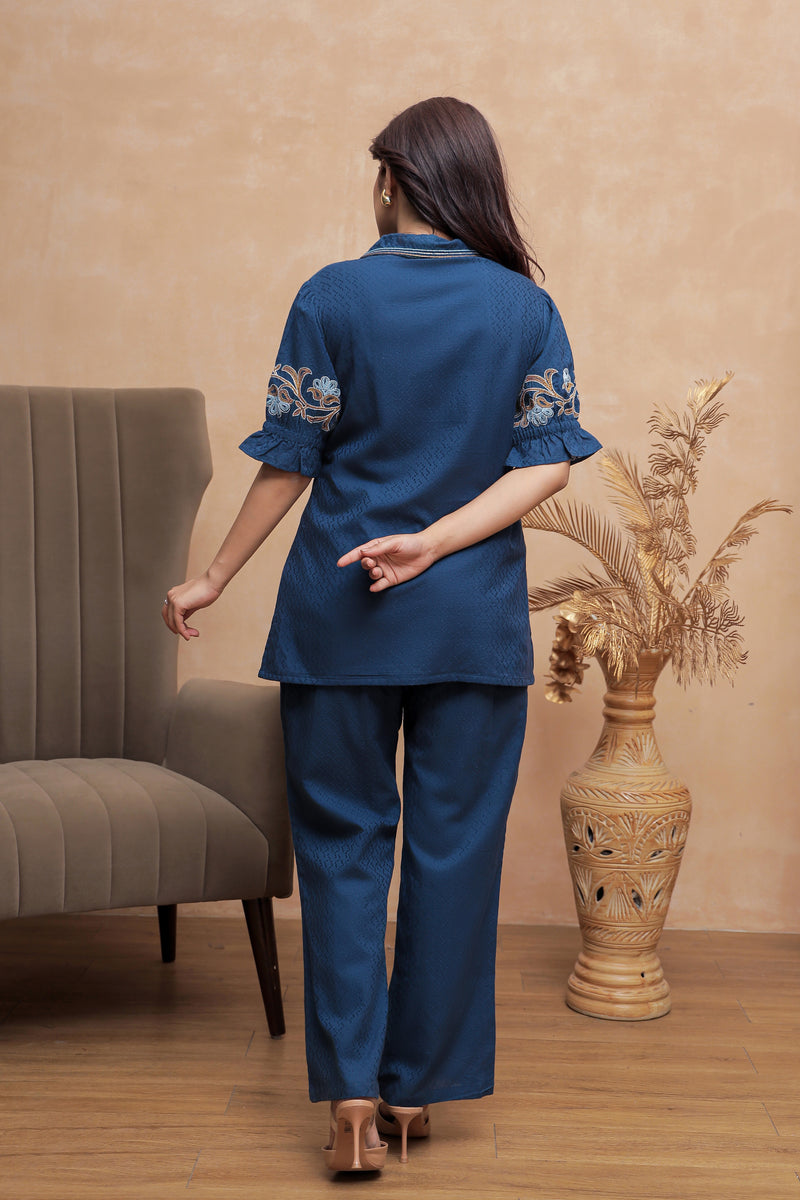 Navya blue embroidery co-ord set