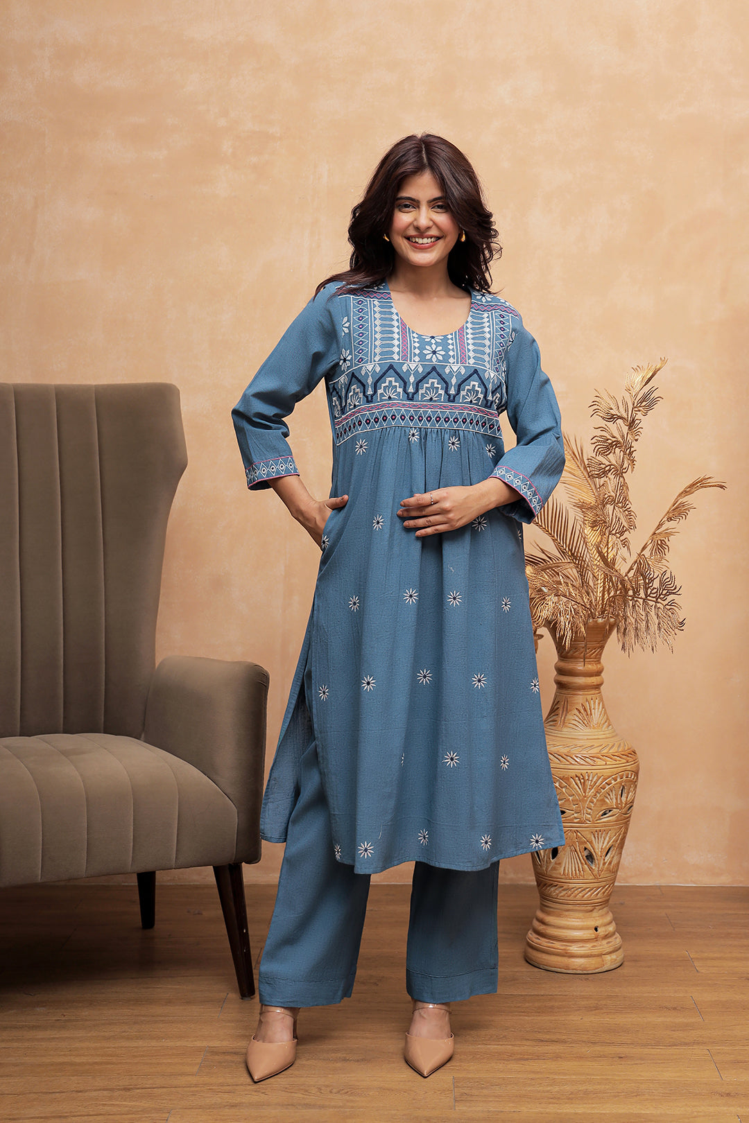 Lily Blue Embroidery Kurta Set