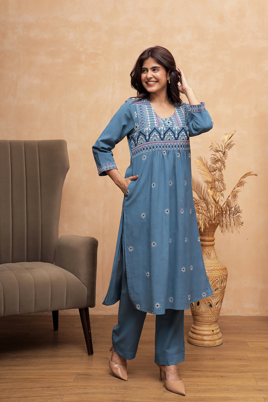 Lily Blue Embroidery Kurta Set