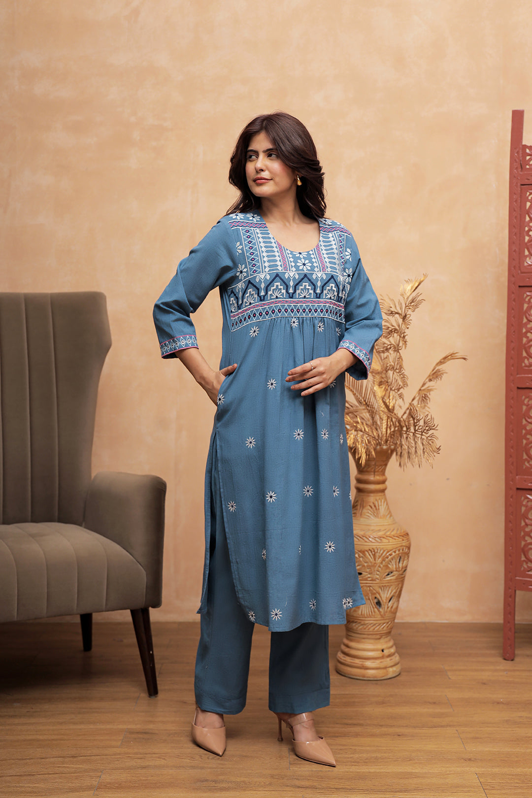 Lily Blue Embroidery Kurta Set