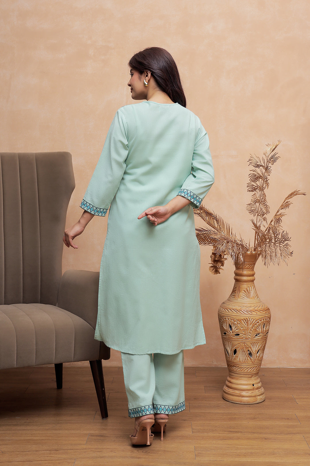 Lily Teal Green Embroidery Kurta Set