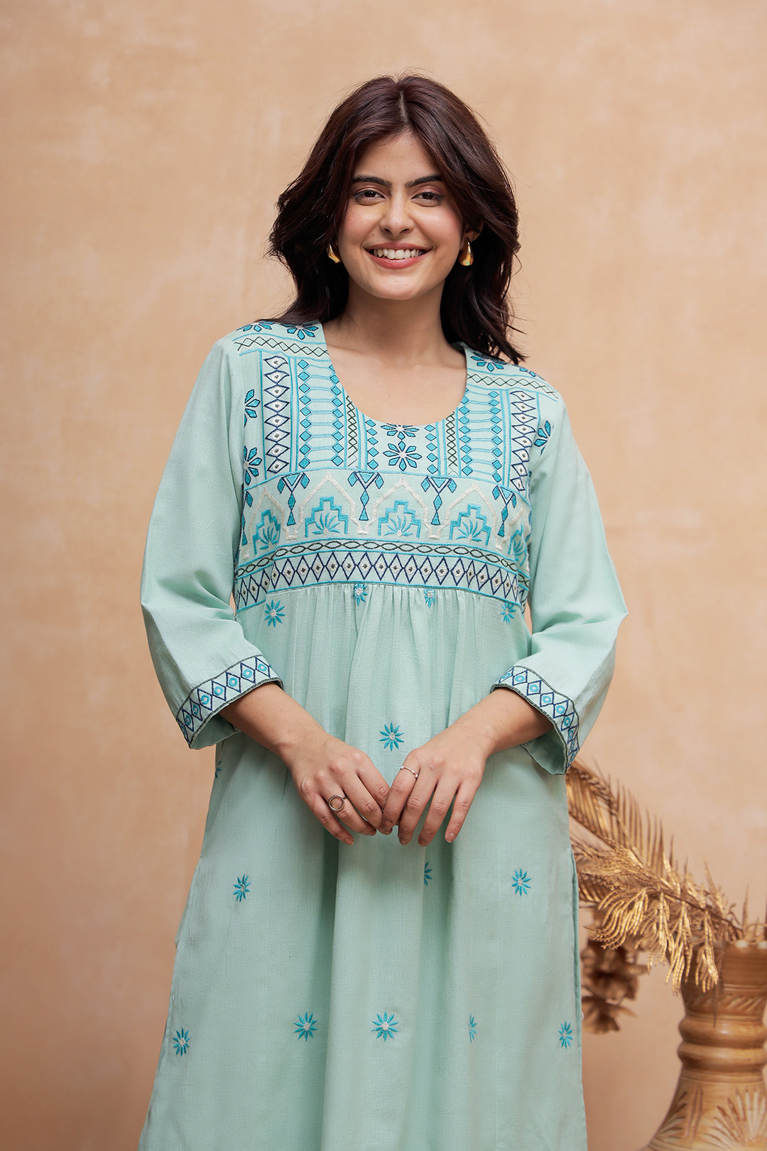 Lily Teal Green Embroidery Kurta Set
